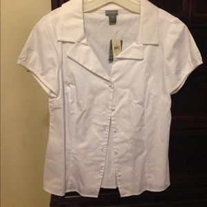 NWT Ann Taylor White Short Sleeve Oxford sz 10